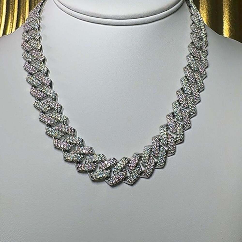 13mm Pink & Silver Cuban Link Necklace – 16 Inch